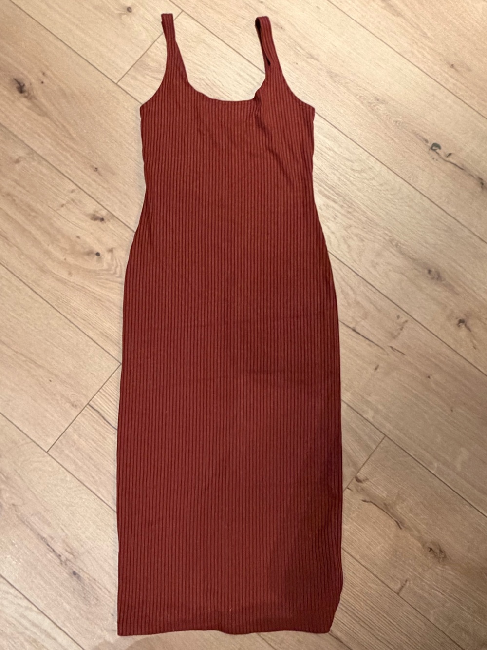 Urban Outfitters Ribbed Midi Dress in Rust Red